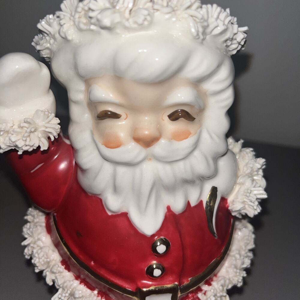 Napco Creations MCM Spaghetti Santa Christmas Planter w/Gold Trim S 413 A, 7.5" - Picture 9 of 16